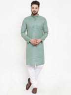 Jompers Men Sea Green & White Embroidered Kurta with Churidar | Grocsy