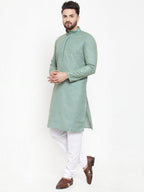 Jompers Men Sea Green & White Embroidered Kurta with Churidar | Grocsy