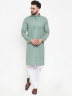 Jompers Men Sea Green & White Embroidered Kurta with Churidar | Grocsy