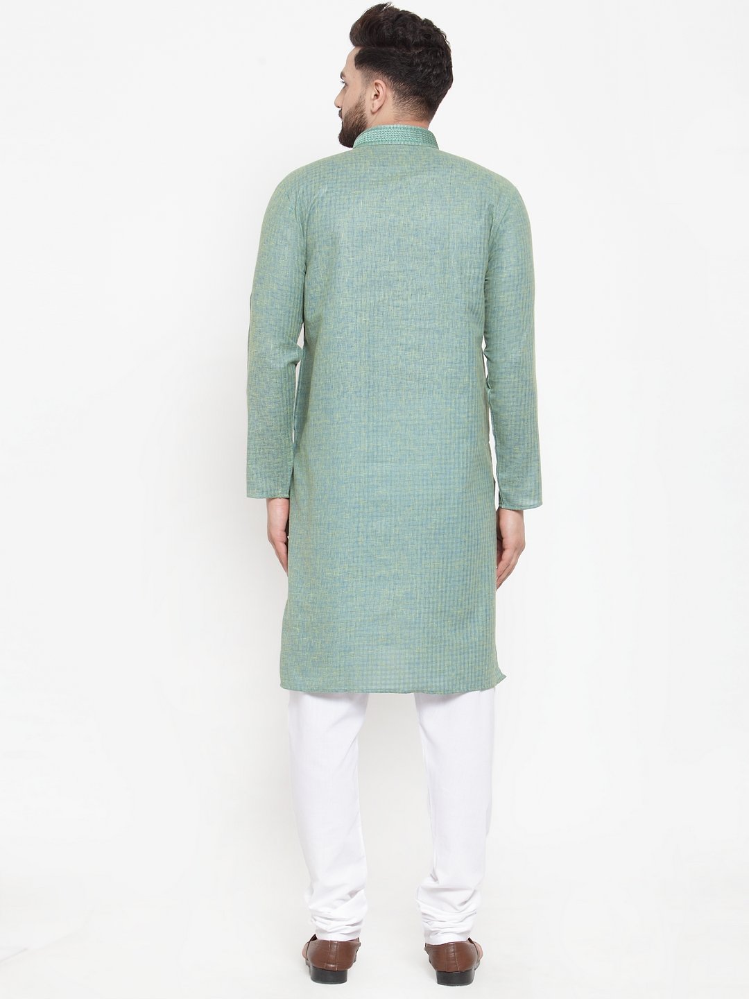 Jompers Men Sea Green & White Embroidered Kurta with Churidar | Grocsy