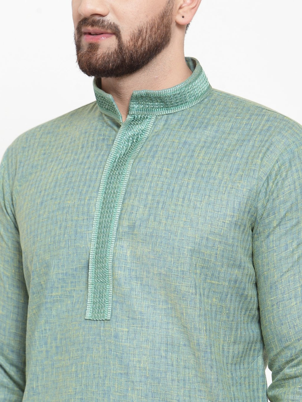 Jompers Men Sea Green & White Embroidered Kurta with Churidar | Grocsy