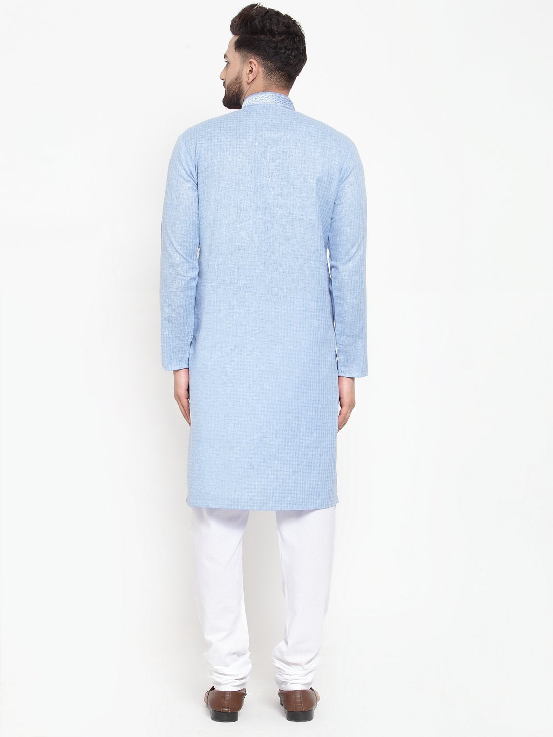 Jompers Men Blue & White Embroidered Kurta with Chudidar | Grocsy
