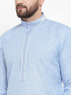 Jompers Men Blue & White Embroidered Kurta with Chudidar | Grocsy