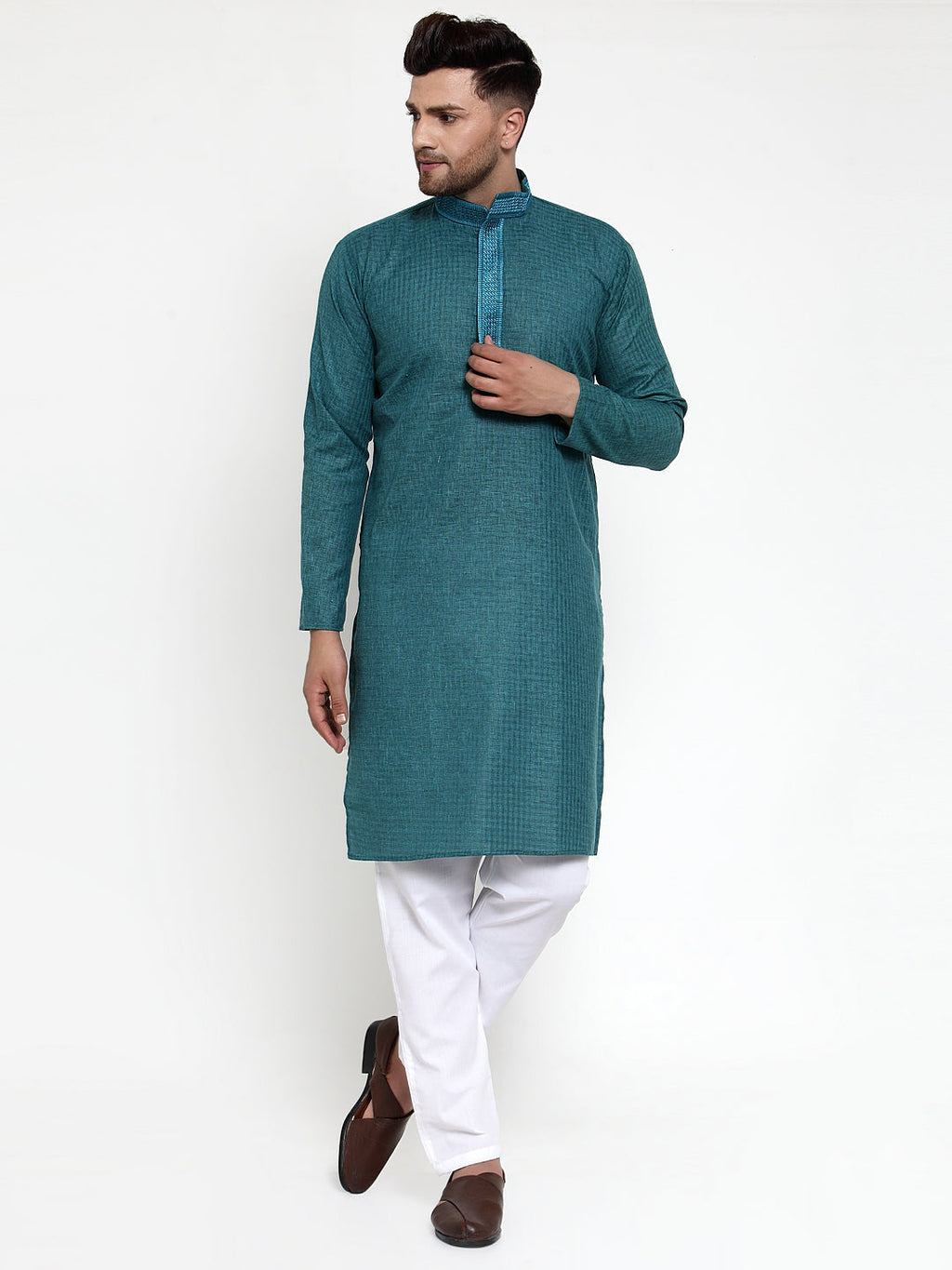 Jompers Men's Teal Woven Kurta Only | Grocsy