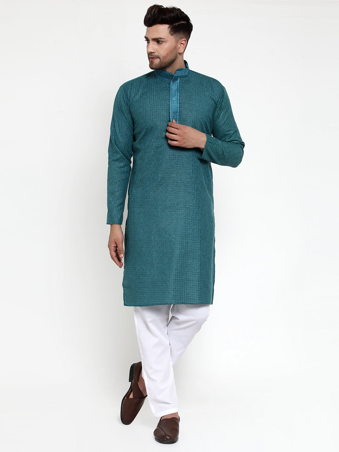 Jompers Men's Teal Woven Kurta Only | Grocsy