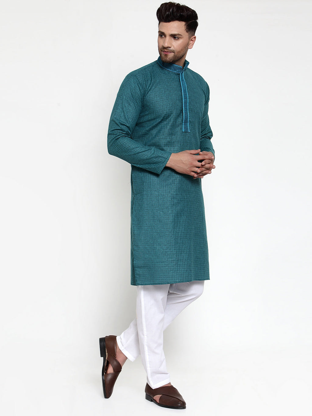 Jompers Men's Teal Woven Kurta Only | Grocsy