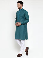 Jompers Men's Teal Woven Kurta Payjama Sets | Grocsy