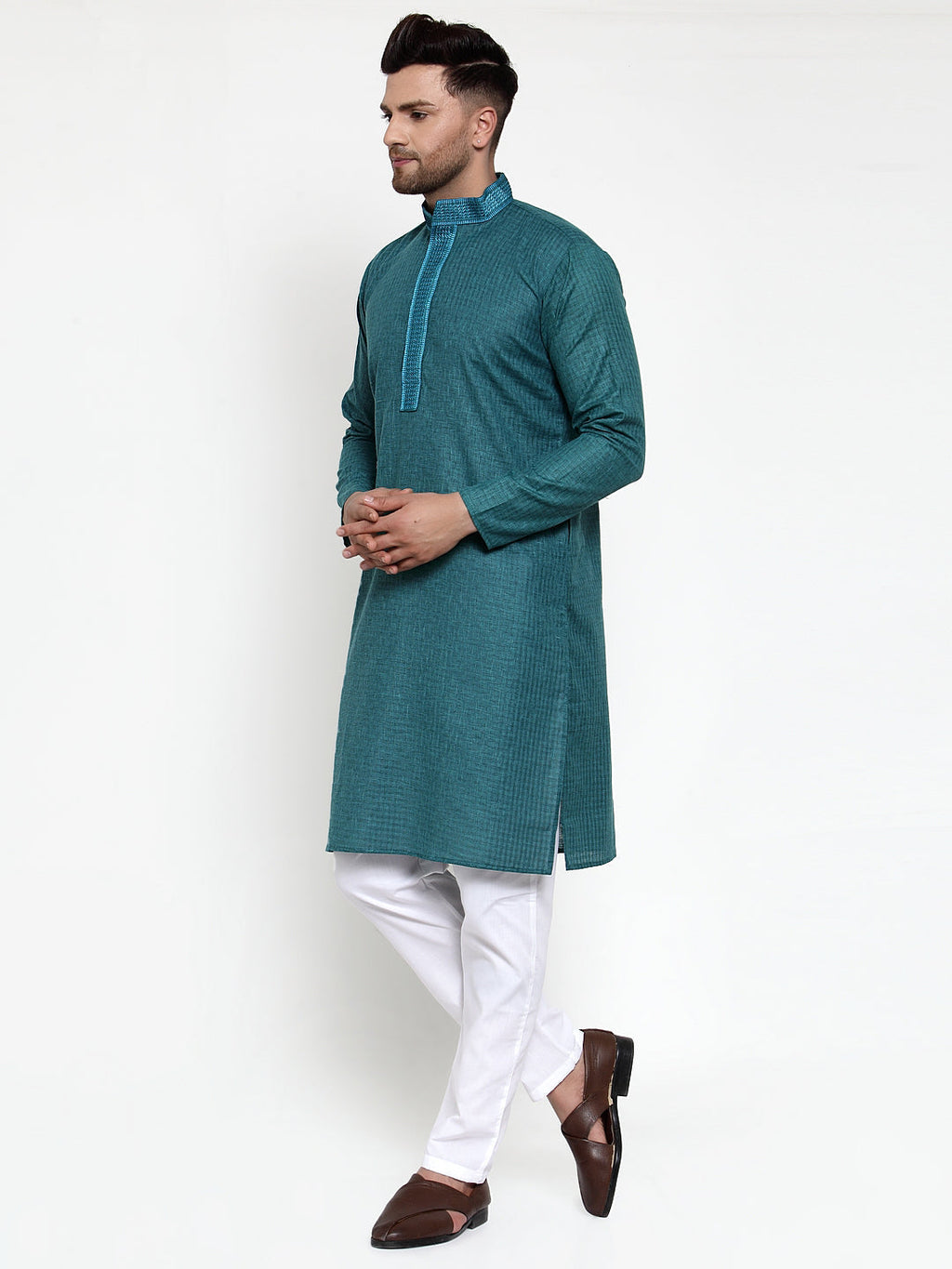 Jompers Men's Teal Woven Kurta Only | Grocsy