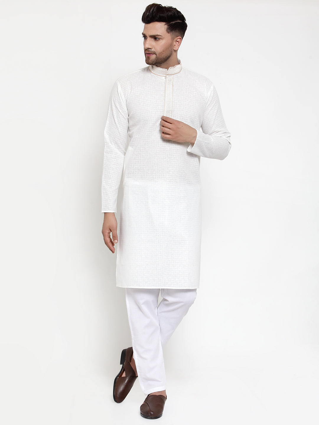 Jompers Men's White Woven Kurta Payjama Sets | Grocsy