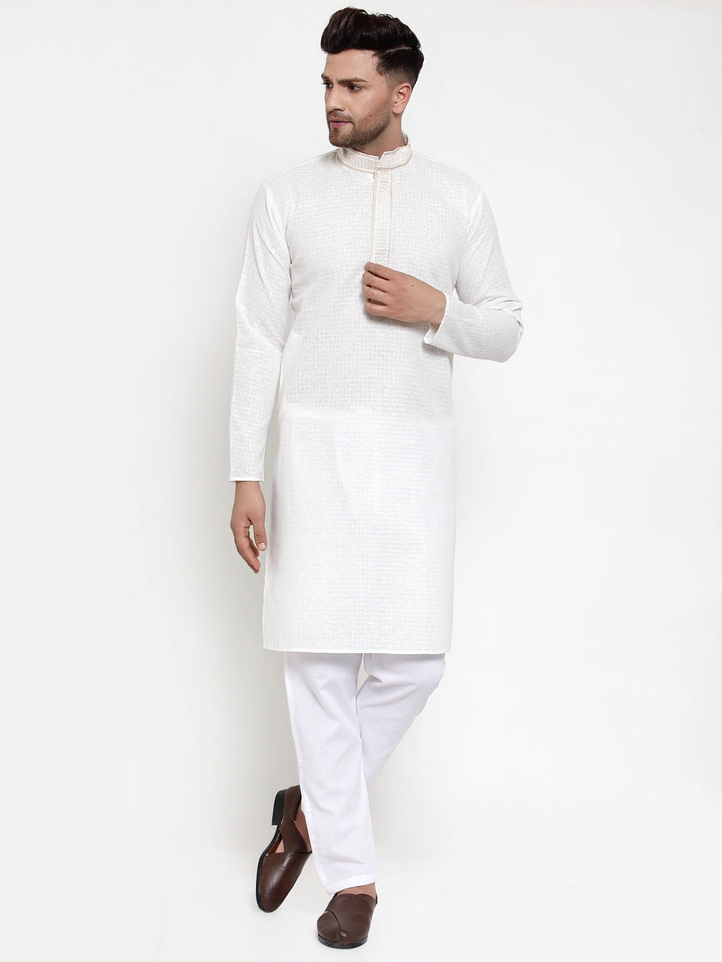 Jompers Men's White Woven Kurta Only | Grocsy