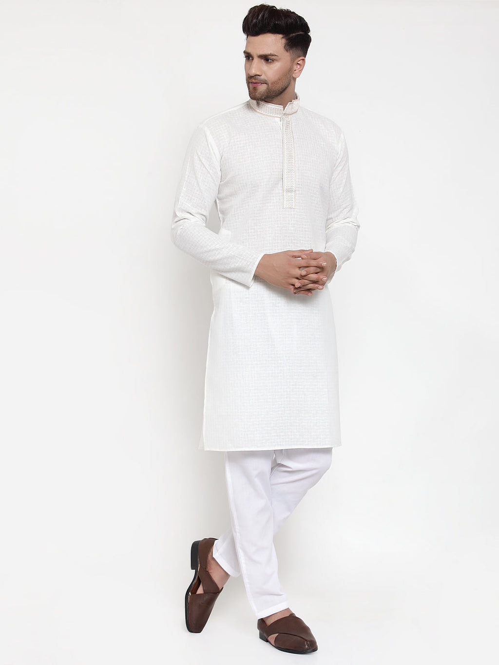 Jompers Men's White Woven Kurta Payjama Sets | Grocsy