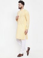 Jompers Men Yellow & White Embroidered Kurta with Churidar | Grocsy
