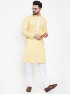 Jompers Men Yellow & White Embroidered Kurta with Churidar | Grocsy
