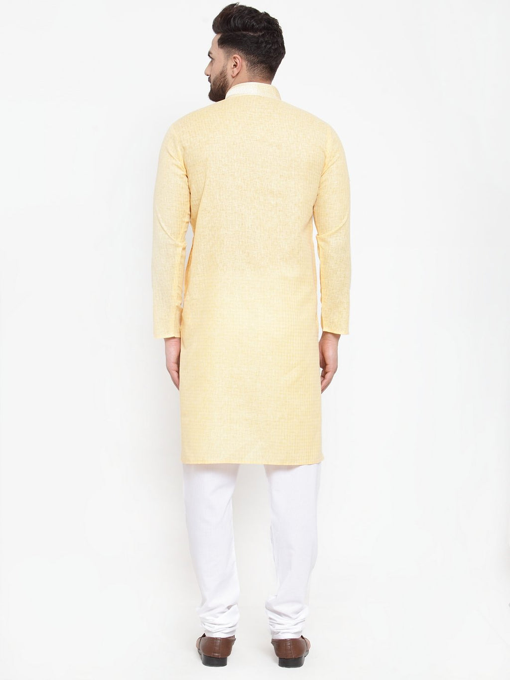 Jompers Men Yellow & White Embroidered Kurta with Churidar | Grocsy
