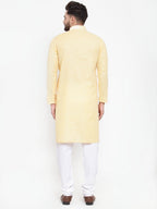 Jompers Men Yellow & White Embroidered Kurta with Churidar | Grocsy
