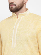 Jompers Men Yellow & White Embroidered Kurta with Churidar | Grocsy