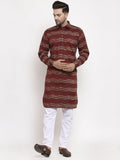 Jompers Men Brown Woven Design Kurta with Pyjamas | Grocsy