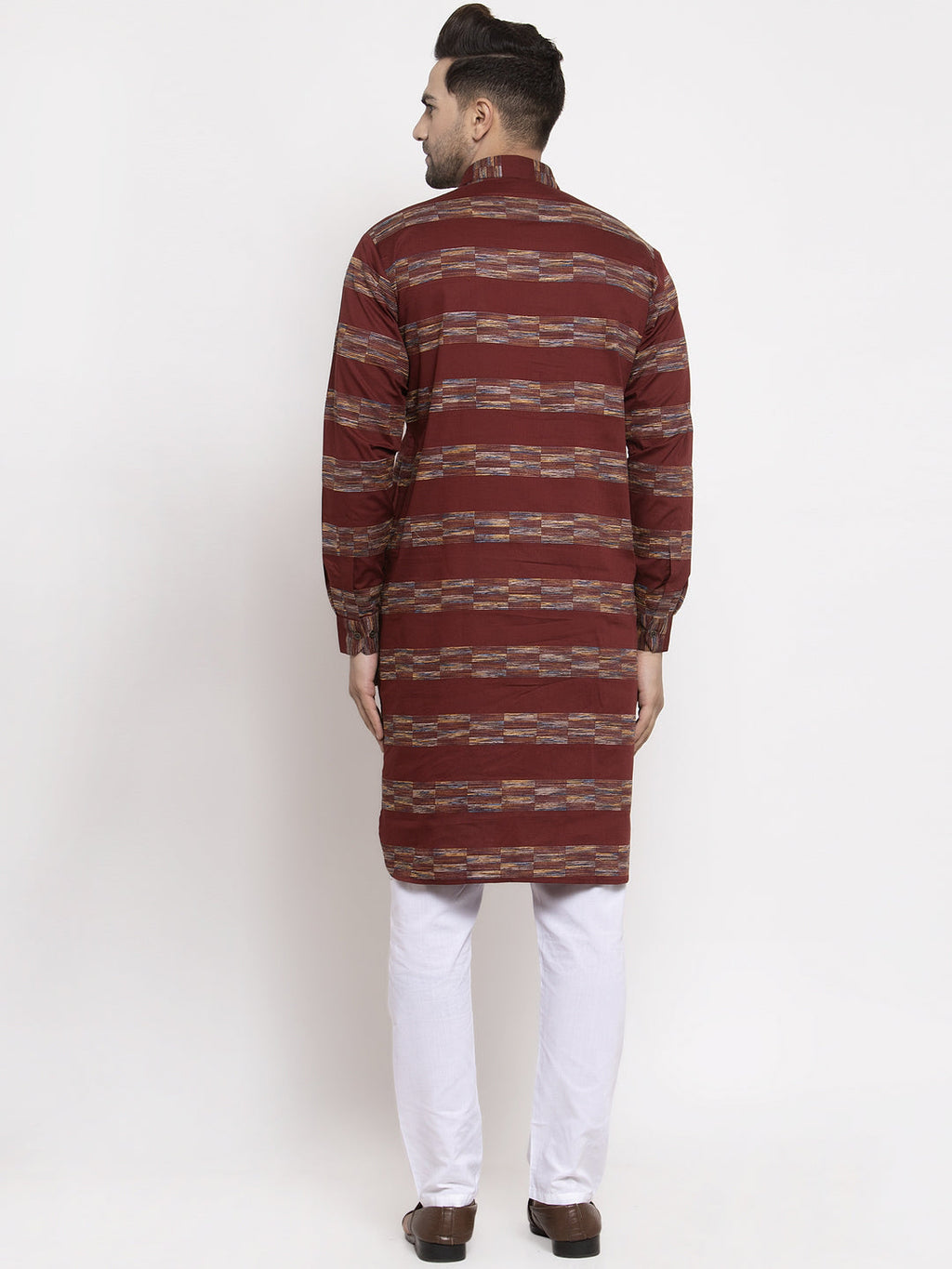 Jompers Men Brown Woven Design Kurta with Pyjamas | Grocsy