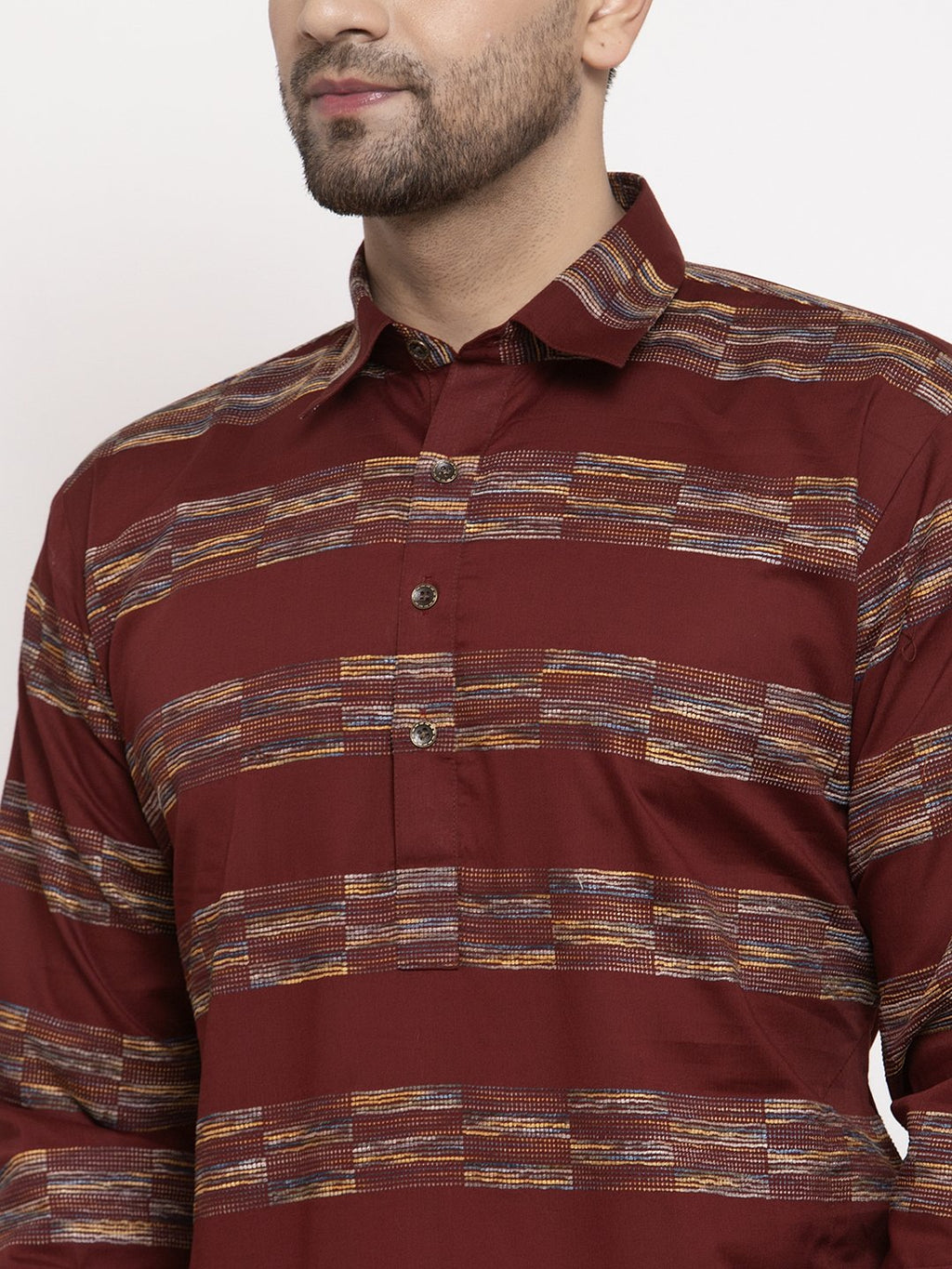 Jompers Men Brown Woven Design Kurta Only | Grocsy