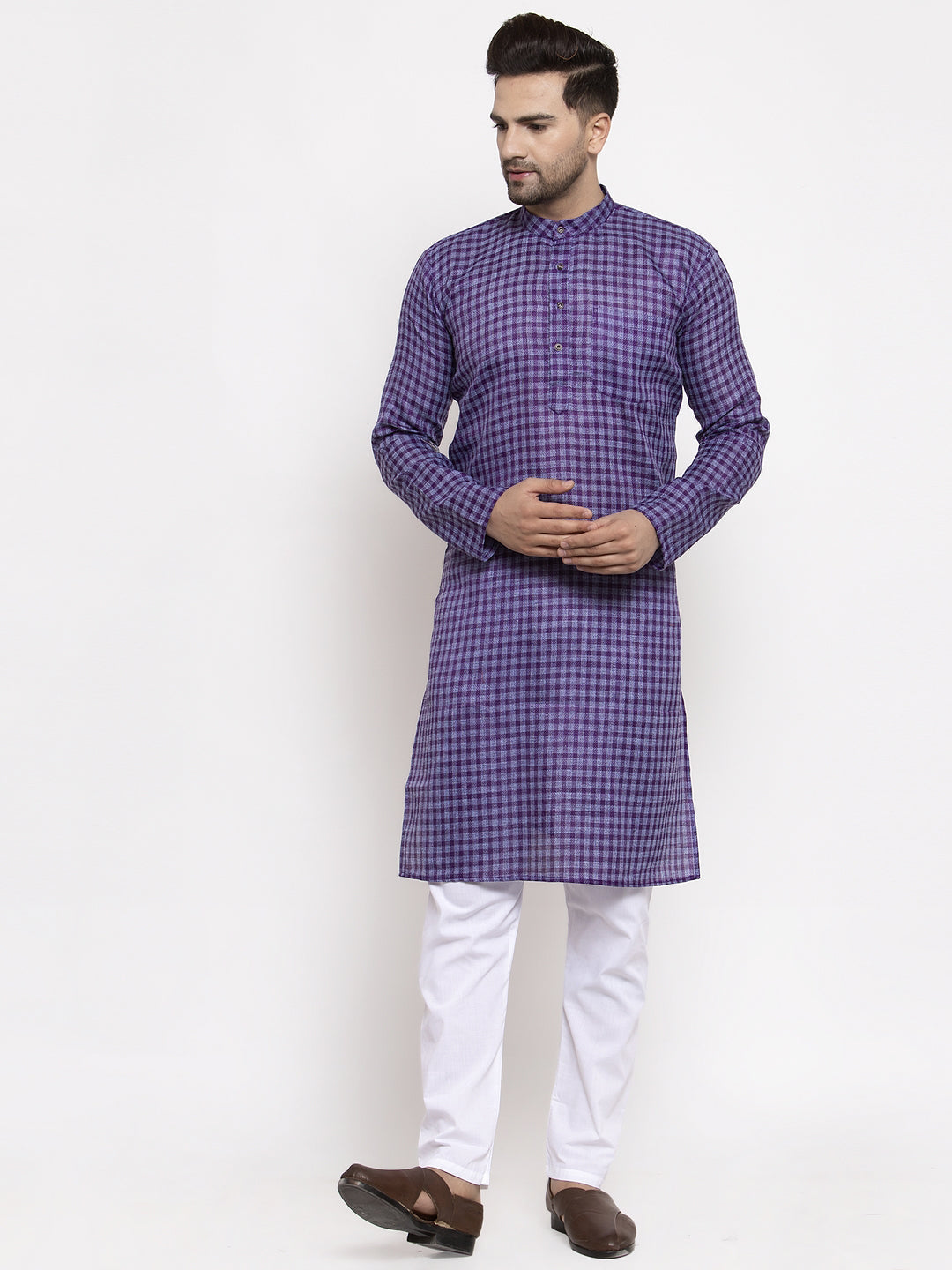 Jompers Men's Purple Woven Kurta Only | Grocsy