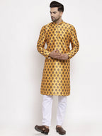 Jompers Men's Yellow Printed Kurta Only | Grocsy