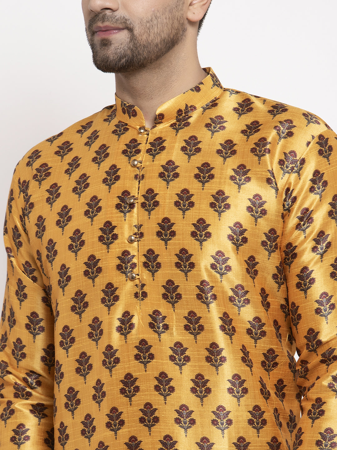 Jompers Men's Yellow Printed Kurta Only | Grocsy