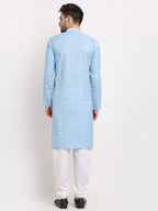 Jompers Men's Woven Kurta Payjama Sets - Sky Blue | Grocsy