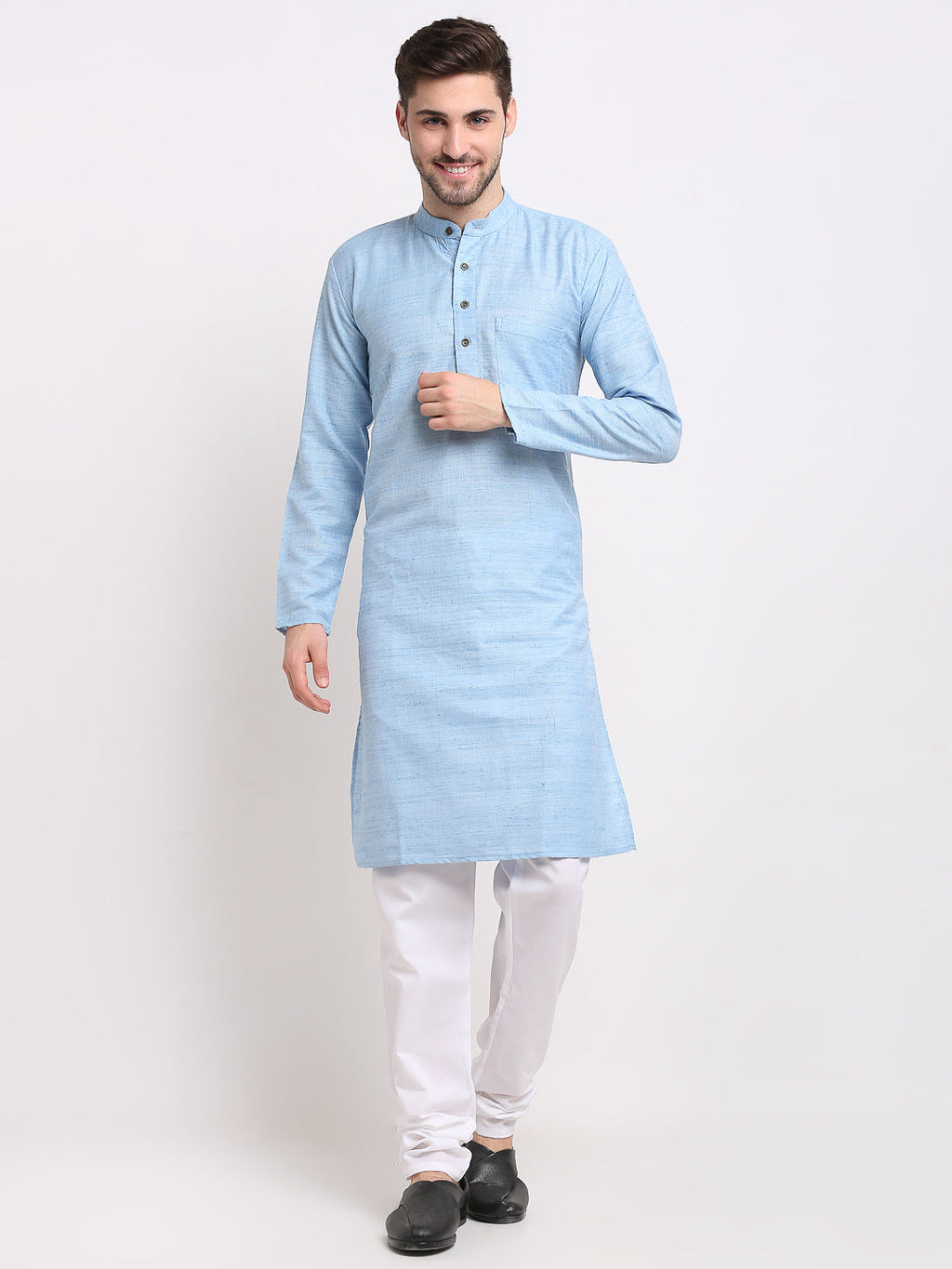 Jompers Men's Woven Kurta Payjama Sets - Sky Blue | Grocsy