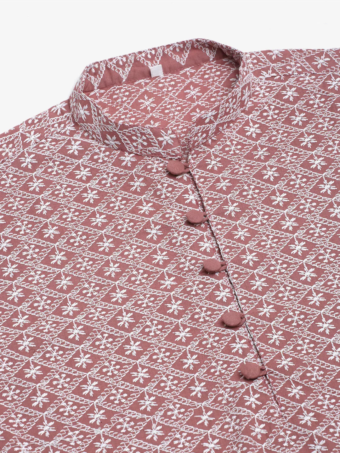 Jompers Men's Coral Red & White Embroidered Straight Kurta Pyjama Set | Grocsy