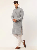 Jompers Men's Grey & White Embroidered Straight Kurta Pyjama Set | Grocsy