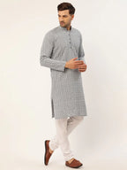 Jompers Men's Grey & White Embroidered Straight Kurta Pyjama Set | Grocsy