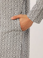 Jompers Men's Grey & White Embroidered Straight Kurta Pyjama Set | Grocsy