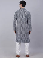 Jompers Men's Navy Blue & White embroidered Straight Kurta Pyjama Set | Grocsy