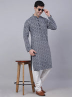 Jompers Men's Navy Blue & White embroidered Straight Kurta Pyjama Set | Grocsy