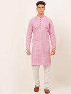 Jompers Men's Pink & White Embroidered Straight Kurta Pyjama Set | Grocsy