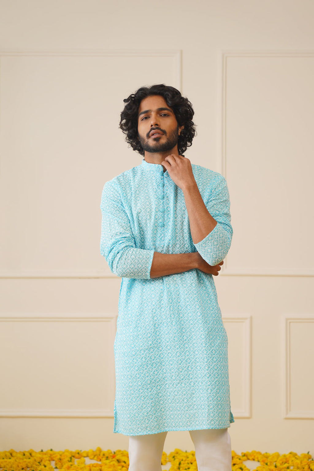 Jompers Men's Sky Embroidered Kurta Only | Grocsy