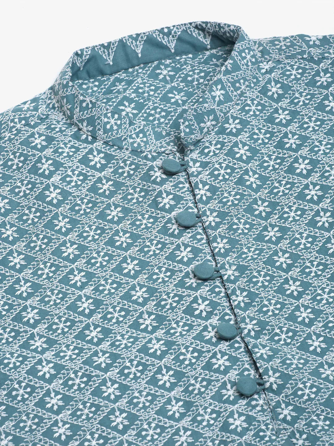 Jompers Men's Teal Blue & White embroidered Straight Kurta Pyjama Set | Grocsy