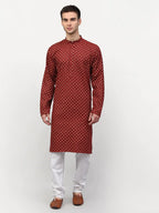 Jompers Men's Maroon Printed Kurta Payjama Sets | Grocsy