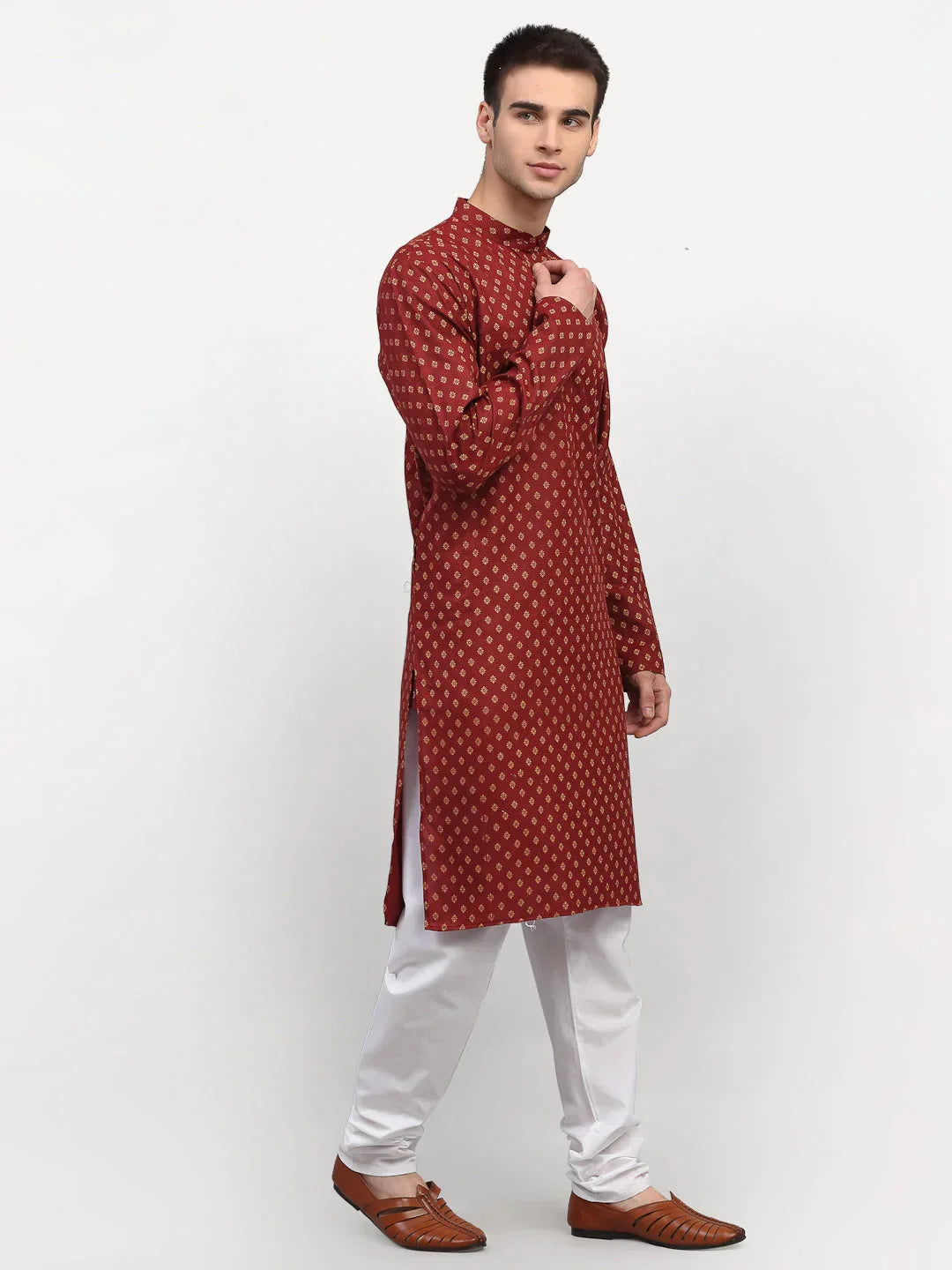 Jompers Men's Maroon Printed Kurta Only | Grocsy