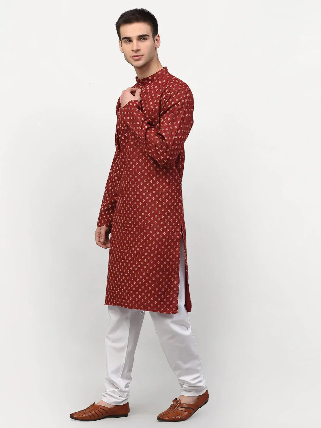 Jompers Men's Maroon Printed Kurta Payjama Sets | Grocsy