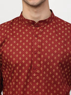 Jompers Men's Maroon Printed Kurta Payjama Sets | Grocsy