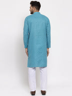 Jompers Men Sky Blue Printed Kurta Only | Grocsy
