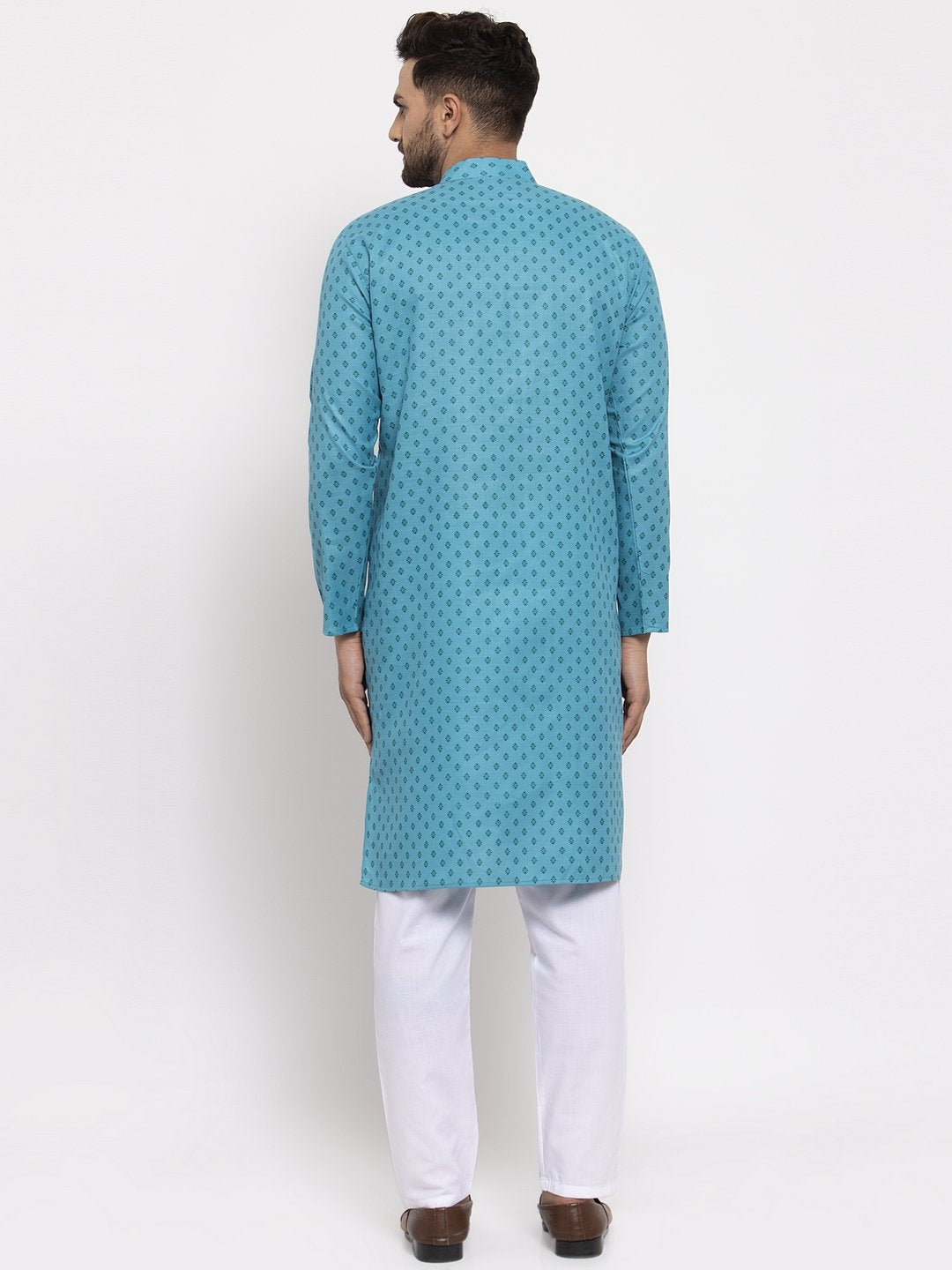Jompers Men Sky Blue Printed Kurta Only | Grocsy