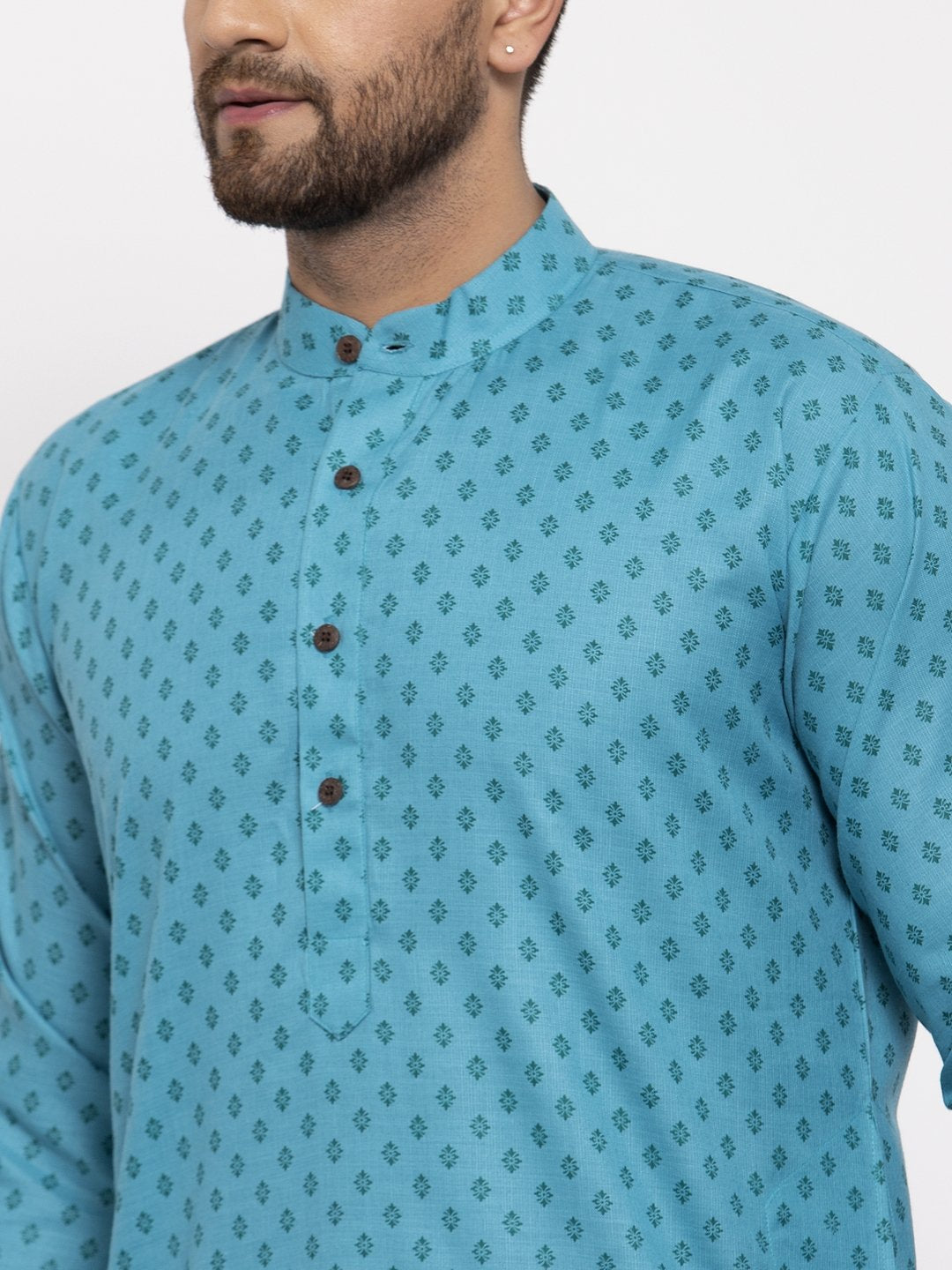 Jompers Men Sky Blue Printed Kurta Only | Grocsy