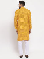 Jompers Men Yellow Printed Kurta with Pyjamas | Grocsy