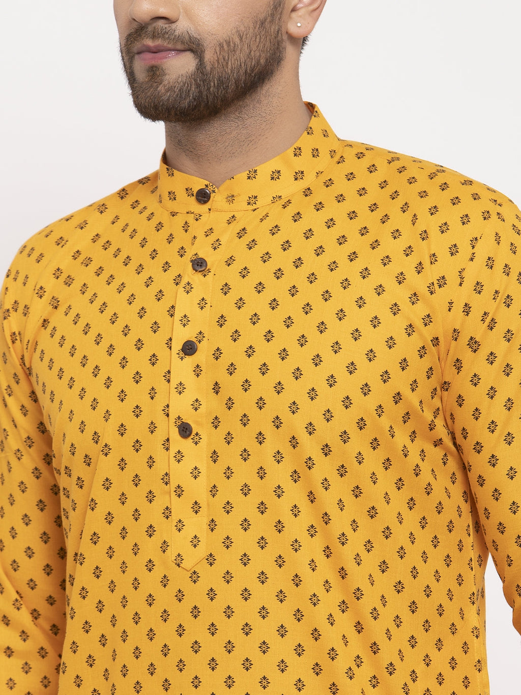 Jompers Men Yellow Printed Kurta with Pyjamas | Grocsy
