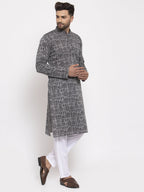 Jompers Men Grey Printed Straight Kurta | Grocsy