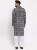 Jompers Men Grey Printed Straight Kurta | Grocsy