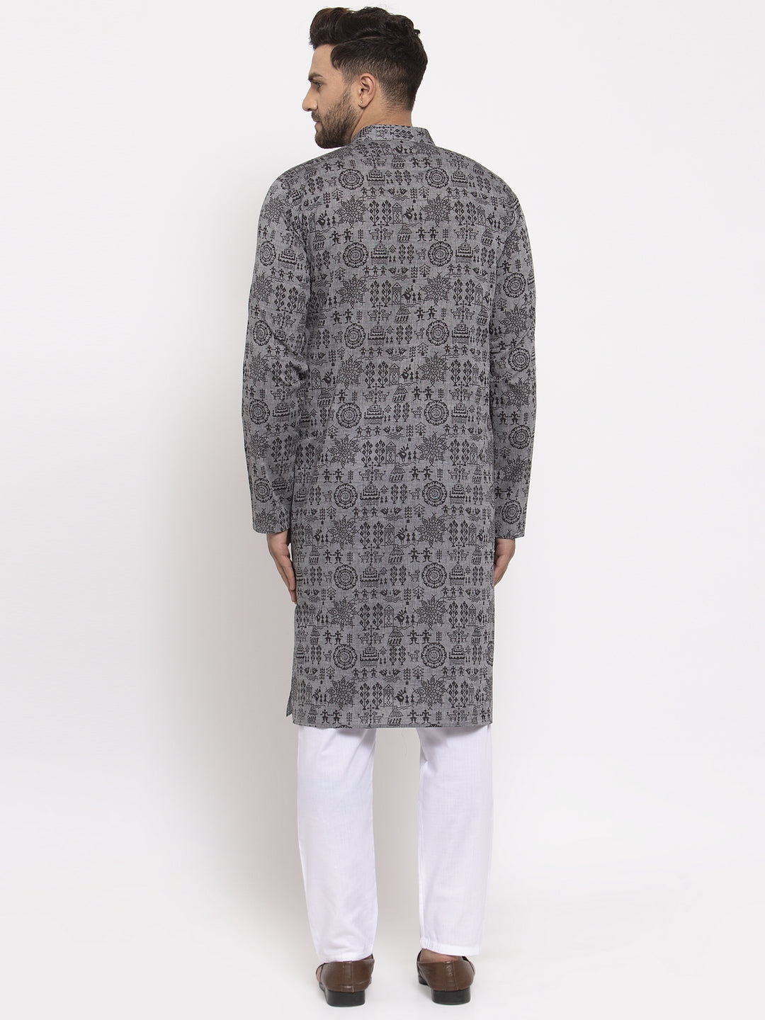 Jompers Men Grey Printed Straight Kurta | Grocsy