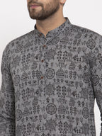 Jompers Men Grey Printed Straight Kurta | Grocsy